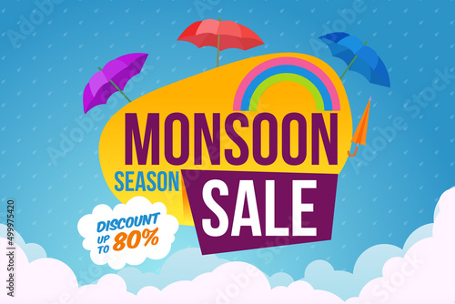 Creative Sale Banner Or Sale Poster Of Monsoon Season