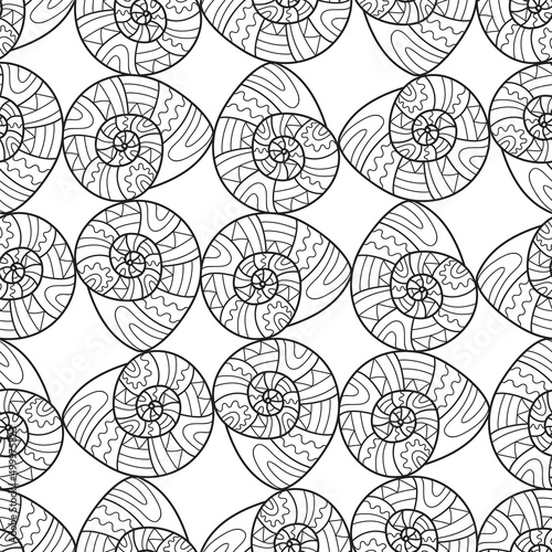 Doodle swirl ethnic seamless pattent vector textile print design. curly shapes wallpaper. Black and white ethnic seamless ornament for batic print. photo