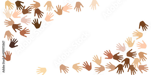 Male and female hands of different skin color silhouettes. Volunteering