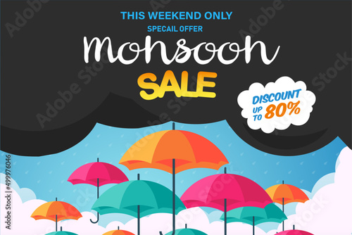 Creative Sale Banner Or Sale Poster Of Monsoon Season