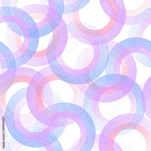Circle ring shapes of dots contemporary vector seamless pattern.
