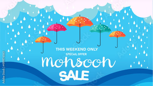 Creative Sale Banner Or Sale Poster Of Monsoon Season