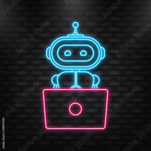 Neon Icon. Chatbot icon concept, chat bot or chatterbot. Robot Virtual Assistance Of Website Or Mobile Applications. Vector illustration
