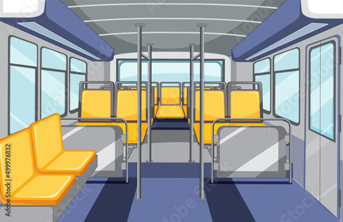 Bus interior with empty yellow seats