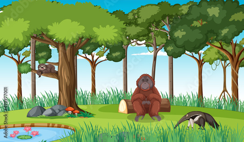 Forest scene with wild animals