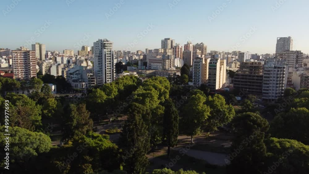Buenos aires city skyline view from Centenary Park or Parque Centenario, Argentina. Aerial circling Buenos aires city skyline view from Centenary Park or Parque Centenario, Argentina. Aerial circling