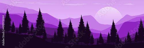 silhouette of forest with mountain landscape vector illustration for pattern background, wallpaper, background template, and backdrop design