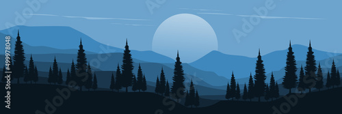 silhouette of forest with mountain landscape vector illustration for pattern background, wallpaper, background template, and backdrop design