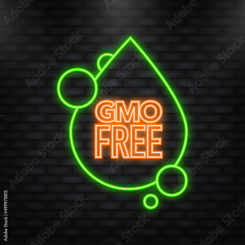Neon Icon. GMO free. Realistic green a drop. Web design. Vector illustration