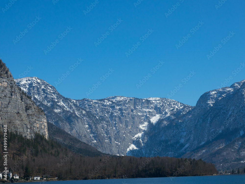 Panorama  view of Dachstein-Krippenstein mountain. The plateau is the best place for snowshoeing, skiing, snowboarding and other extreme winter sports, Salzkammergut, Austria.