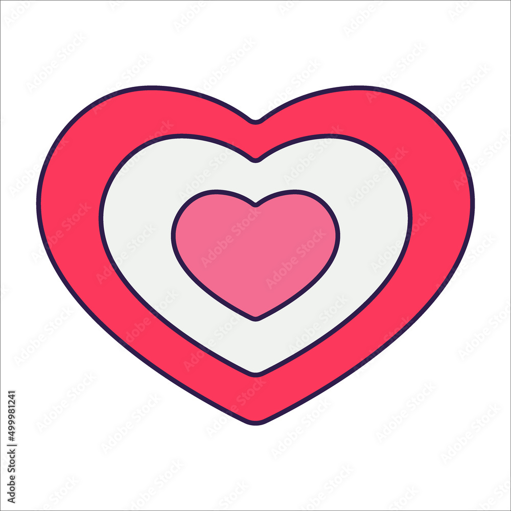 Retro Valentine Day icon heart. Love symbols in the fashionable pop line art style. The figure of a heart in soft pink, red and coral color. Vector illustration isolated on white. Retro Valentine Day icon heart. Love symbols in the fashionable pop line art style. The figure of a heart in soft pink, red and coral color. Vector illustration isolated on white.