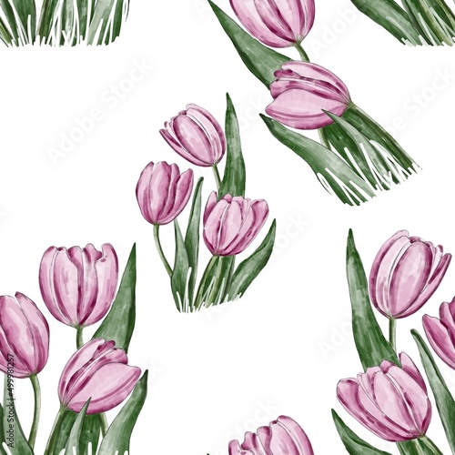 set of tulips. Floral seamless pattern. Watercolor pattern with the image of tulips hand-drawn. Print for textiles  wallpaper  wrapping paper  for clothing. Print for children s rooms.