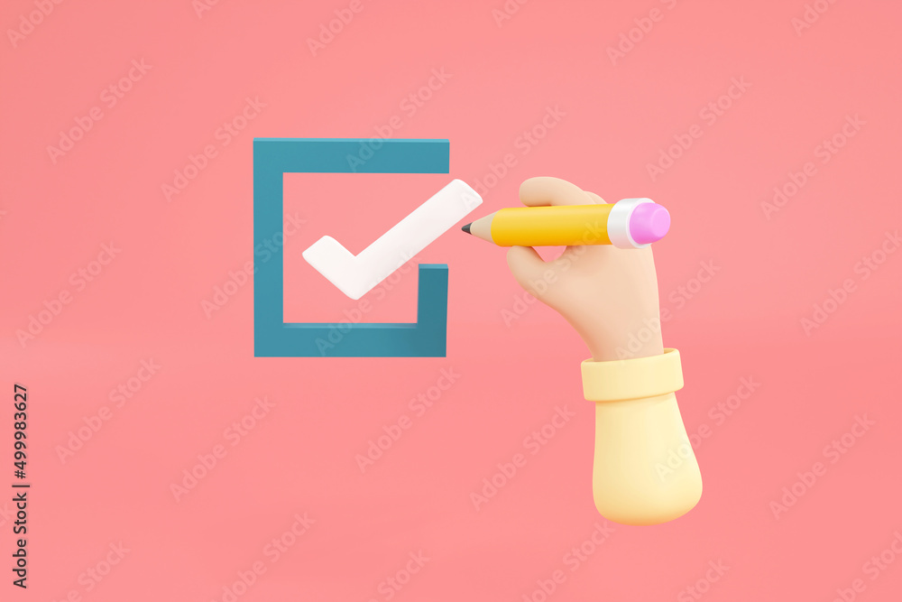 Cartoon hand Checklist concept, checking mark on the check boxes with marker Cartoon hand Checklist concept, checking mark on the check boxes with marker