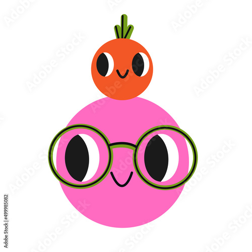 Retro cartoon abstract character with funny face. Cute comic creature clip art