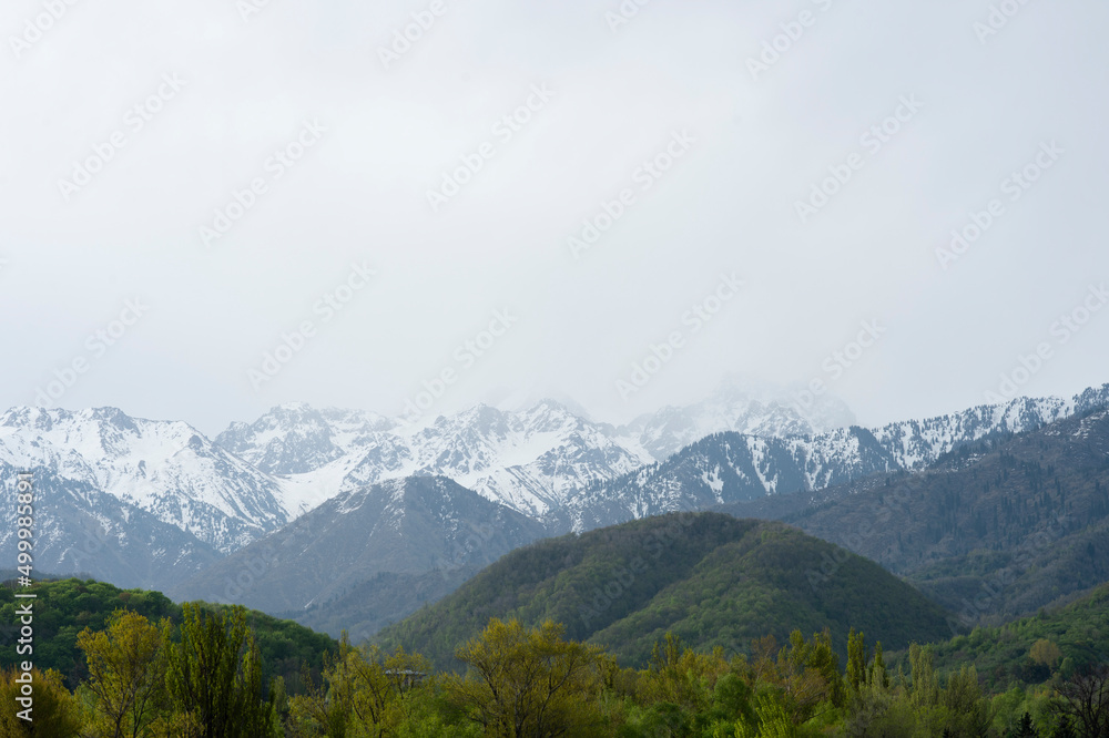 Snow mountains peak on the Caucasus. Winter Russia.