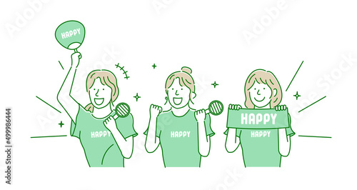 Vector illustrations of young women enjoying music concerts