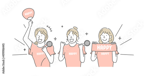 Vector illustrations of young women enjoying music concerts
