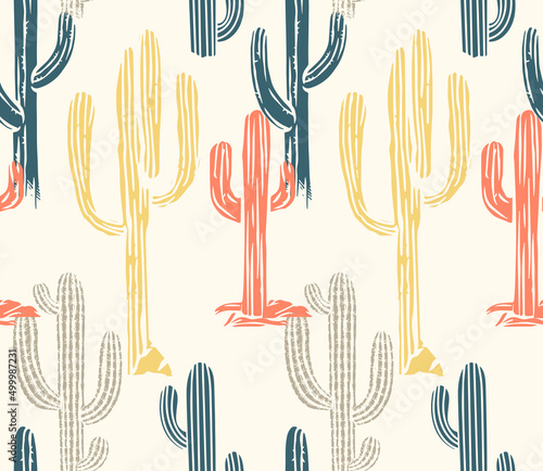 Seamless pattern vector summer cactus on desert, Beautiful seamless vector floral summer tropical pattern background with cactuses, succulents. Perfect for wallpapers, web page backgrounds,