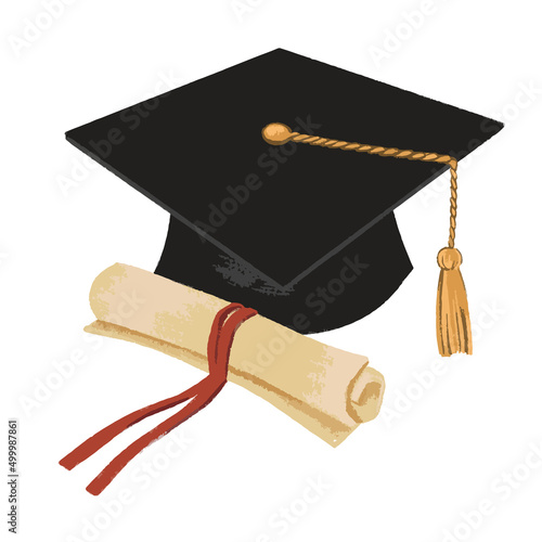 Graduation hat with books isolated on white background. Vector illustration