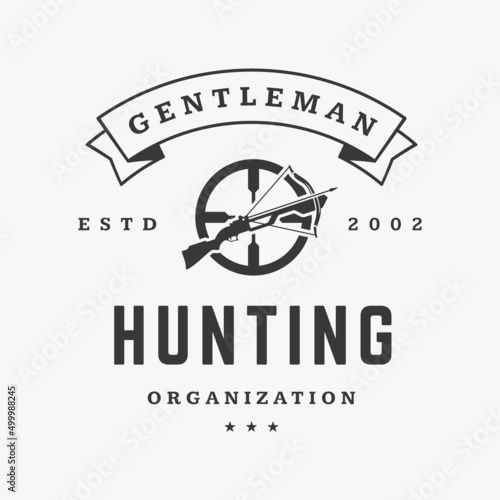 Fotografiet Hunting crossbow arrows shooting target wild animal catching vintage textured logo vector illustration