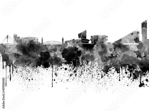Manchester skyline in black watercolor
