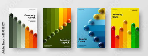 Fresh poster vector design template bundle. Trendy 3D balls book cover layout set.