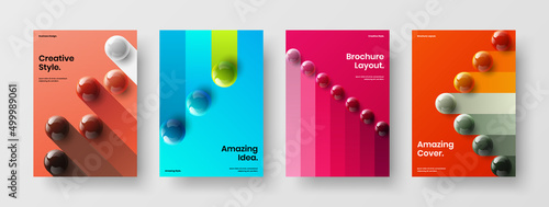 Fresh 3D balls corporate identity template collection. Colorful pamphlet A4 design vector illustration bundle.