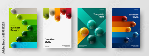 Amazing pamphlet A4 design vector template bundle. Clean realistic spheres company cover illustration collection.