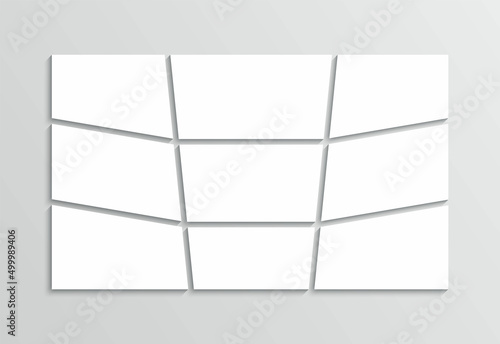 Album brandboard. Organised portfolio. Collage layout. Photo moodboard template. Mood board grid. Mosaic pictures frame. Gallery banner. White images isolated on gray background. Vector illustration