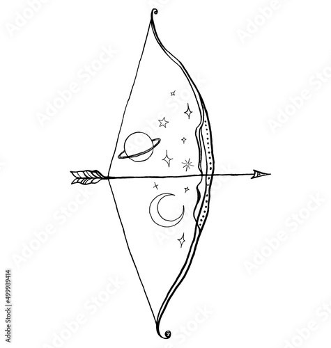 Vector sagittarius zodiac sign. Hand painted astrology card isolated on white background. Minimal line art illustration for design, print, fabric or background.