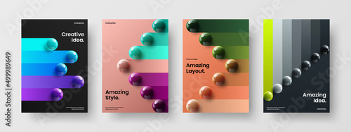 Minimalistic 3D spheres booklet concept bundle. Clean banner A4 design vector illustration collection.