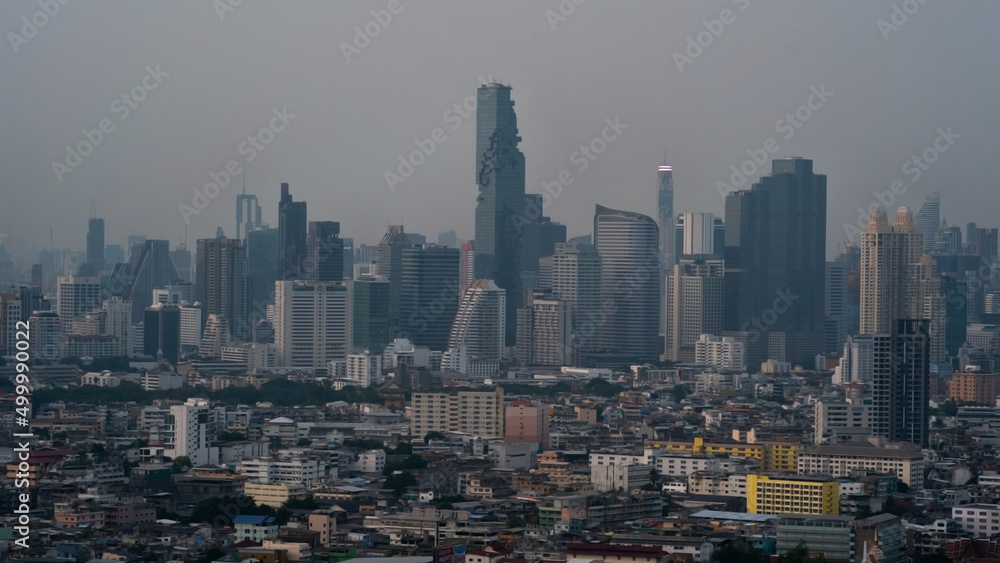 city view of Bangkok city Thailand with pm2.5 dust cover the air