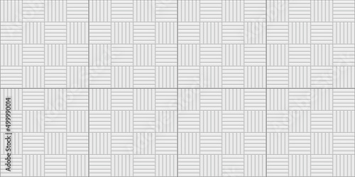Paved floor. Slab pavement texture. Street seamless pattern. Paver tile. Decorative sidewalk. Cobblestone print. Stone surface. Garden footpath top view. Mosaic outdoor background. Vector illustration