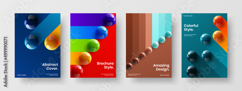 Minimalistic realistic spheres leaflet layout bundle. Creative postcard A4 vector design illustration composition.