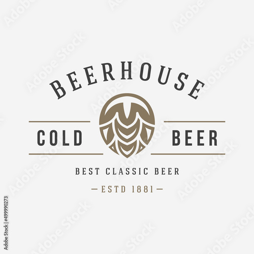 Abstract minimalist hop plant pub bar beer store shop vintage textured logo vector illustration. Brewing monochrome label template decorative design place for text. Premium quality brewery alcohol