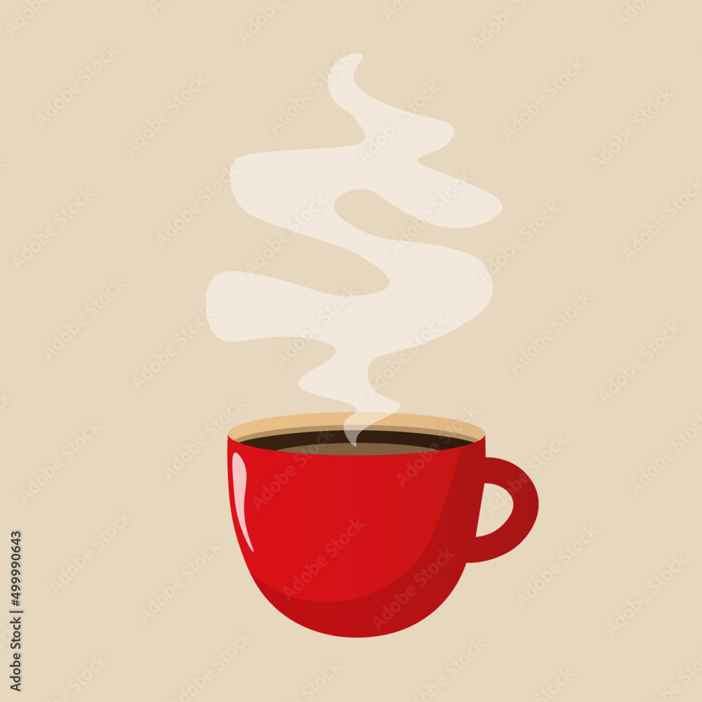 Red cup of coffee or tea with smoke float up. Vector Illustration. Flat Style. Decorative design for cafeteria, posters, banners, cards. Red cup of coffee or tea with smoke float up. Vector Illustration. Flat Style. Decorative design for cafeteria, posters, banners, cards.