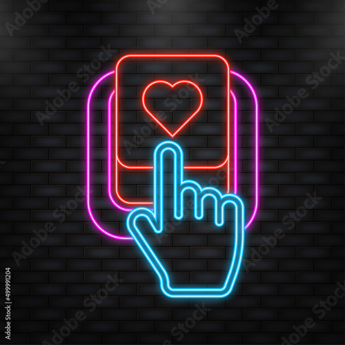 Neon Icon. Donate heart red button in flat style. Vector flat illustration.