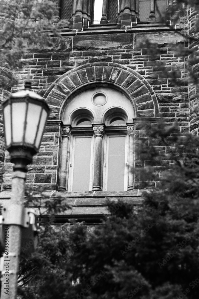 Interesting building detail and decoration in a black and white monochrome.