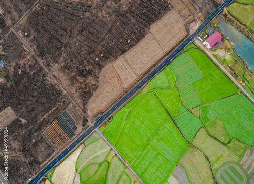 Aerial scenery of rural fields in southern