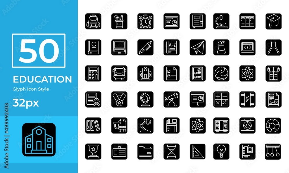 Simple Education icon Set Glyph Style. Contain such bag, book, school, paper plane, and more. Simple Education icon Set Glyph Style. Contain such bag, book, school, paper plane, and more.