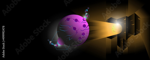 Future technology. Scientific research. Molecular nanotechnology. Laboratory experiments and high-tech. Molecular lattice abstract 3D illustration.
