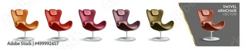 swivel armchair green, brown, smoked, burgundy, purple, yellow 3d realistic illustrator vector