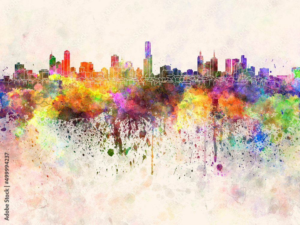 Fotografie Melbourne skyline in watercolor background