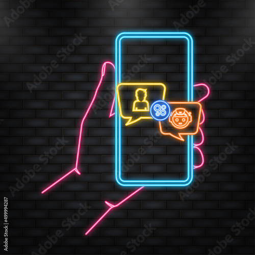 Neon Icon. Chatbot icon concept, chat bot or chatterbot. Robot Virtual Assistance Of Website Or Mobile Applications. Vector illustration.