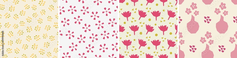 Set of seamless patterns in cutout style. Vector backgrounds Set of seamless patterns in cutout style. Vector backgrounds