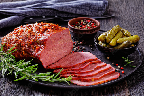 fresh sliced beef pastrami, roast beef meat photo