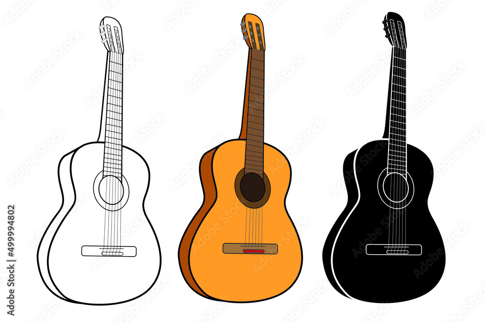 Obraz premium Set of Acoustic guitar isolated on white background. Vector illustration