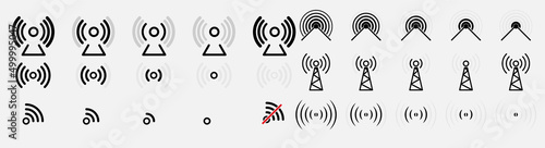 Radar vector icons. Signal concentric circles. Sonar sound waves isolated on white background. Fat style vector illustration EPS 10.