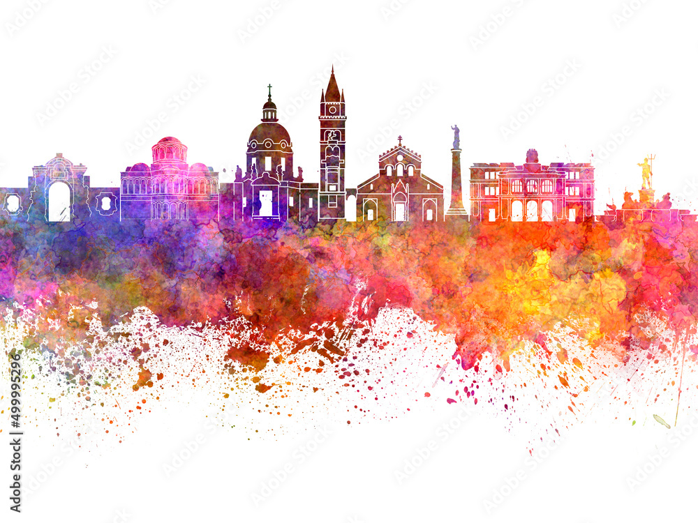 Messina skyline in watercolor background