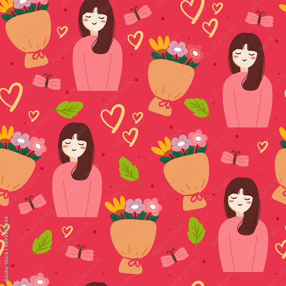 seamless pattern hand drawing cartoon girl and cute element. for fabric print, textile seamless pattern hand drawing cartoon girl and cute element. for fabric print, textile